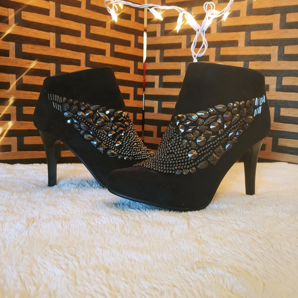 NWOT Suede Studded Stiletto Boots - Picture 4 of 13
